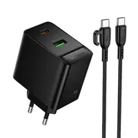 СЗУ Borofone BAS16A Erudite PD45W+QC3.0 (1USB-A/1C) + кабель Type-C to Type-C Black