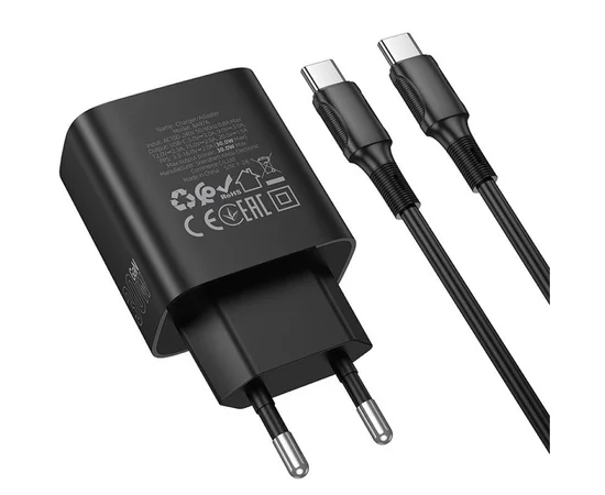 СЗУ Borofone BA97A PD30W (1USB-C) + кабель Type-C to Type-C Black