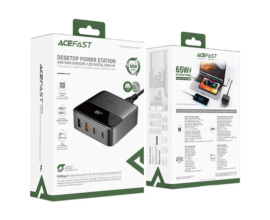 СЗУ Acefast Z6 PD65W GaN (2*USB-C+2*USB-A) Black