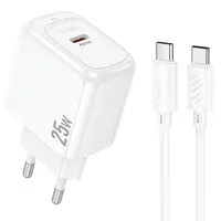 СЗУ Hoco CS53A Surplus PD25W (1USB-C) + кабель Type-C to Type-C White