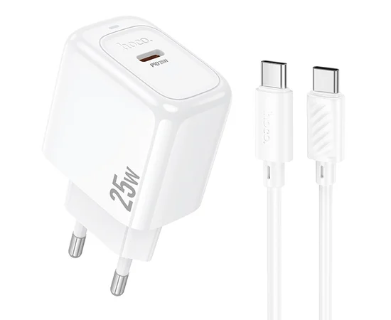 СЗУ Hoco CS53A Surplus PD25W (1USB-C) + кабель Type-C to Type-C White