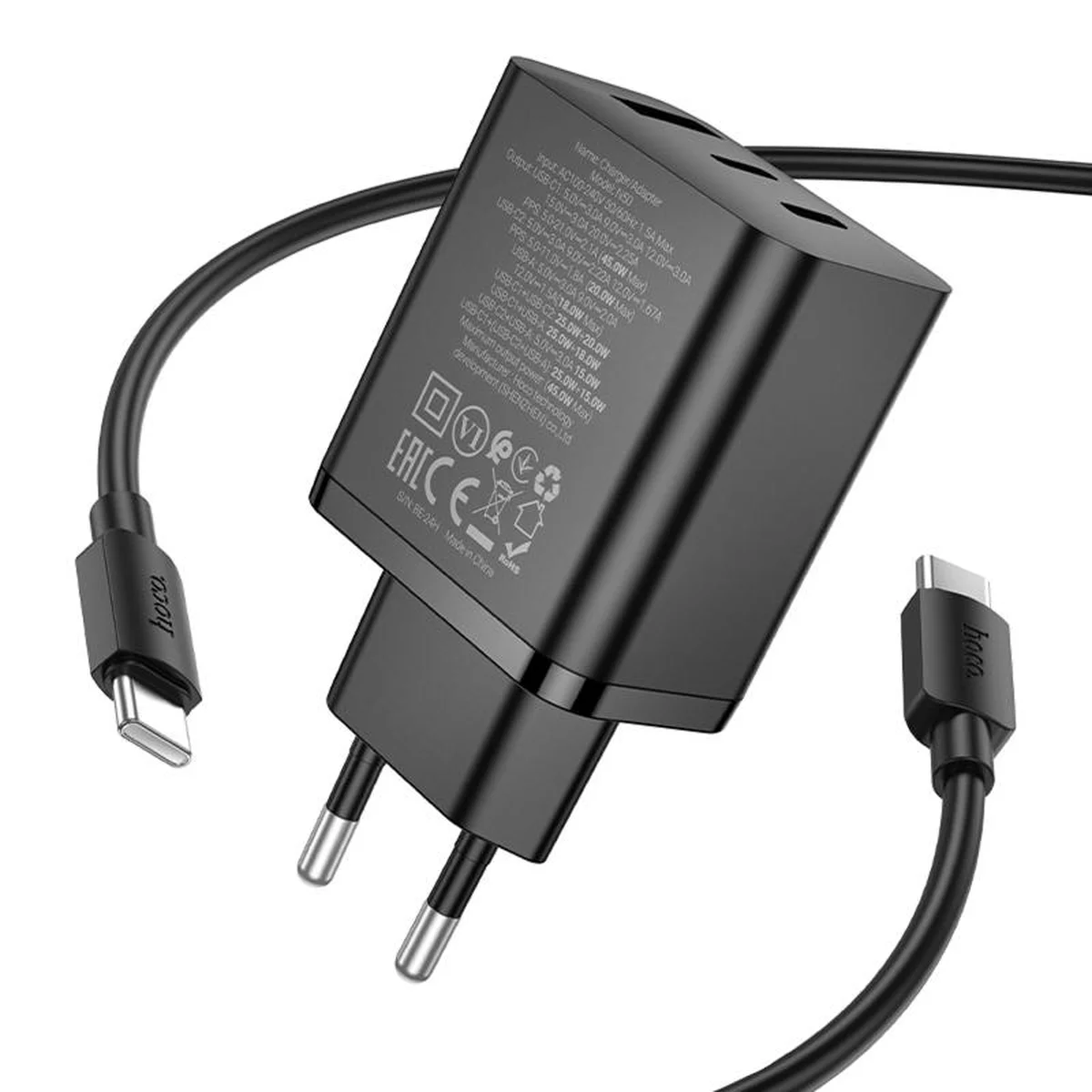 СЗУ Hoco N50 Scenery PD45W (1USB-A/2C) + кабель Type-C to Type-C Black