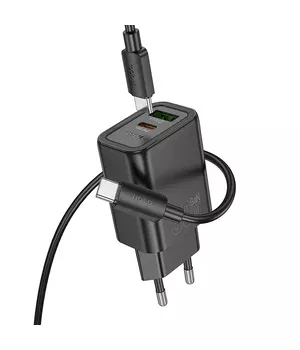 СЗУ Hoco N63 Gentle PD30W+QC3.0 (1USB-A/1C) + кабель Type-C to Type-C Black