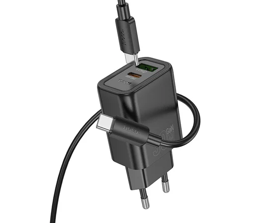 СЗУ Hoco N63 Gentle PD30W+QC3.0 (1USB-A/1C) + кабель Type-C to Type-C Black