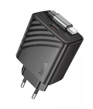 СЗУ Hoco N57 Full PD20W with retractable cable Type-C (2USB-C) Black