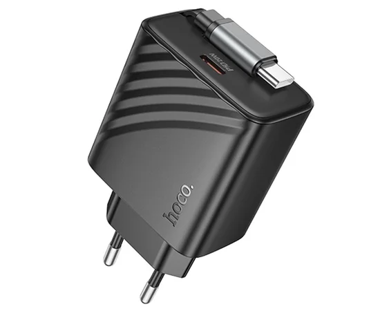 СЗУ Hoco N57 Full PD20W with retractable cable Type-C (2USB-C) Black