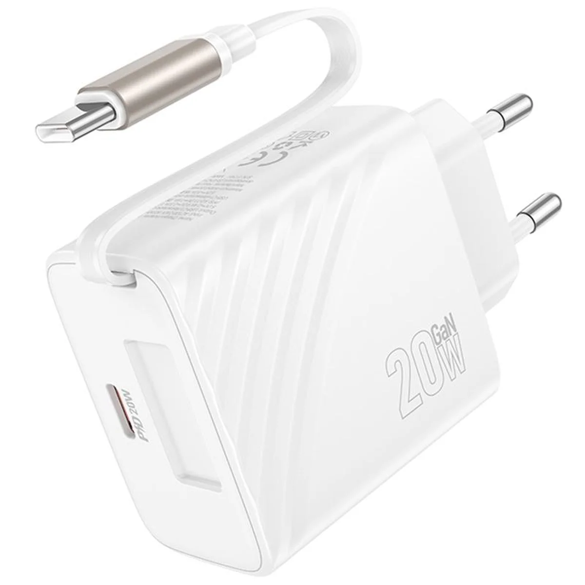 СЗУ Hoco N57 Full PD20W with retractable cable Type-C (2USB-C) White