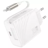 СЗУ Hoco N57 Full PD20W with retractable cable Type-C (2USB-C) White
