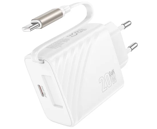 СЗУ Hoco N57 Full PD20W with retractable cable Type-C (2USB-C) White