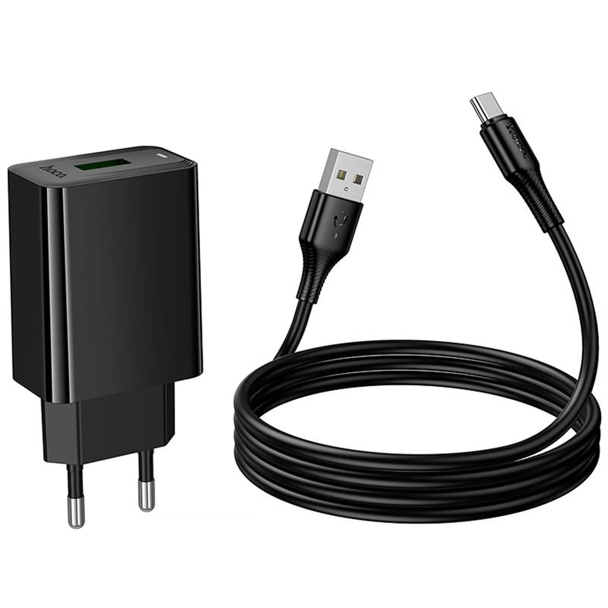 СЗУ Hoco CS92A Leader 18W+QC3.0 (1USB-A) + кабель USB для Type-C Black