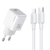 СЗУ Usams US-CC183 PD30W 1C + US-SJ610 Type-C to Lightning PD YX Series White