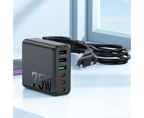 СЗУ Hoco C133A Earl 6-port PD75W (3C3A) Black