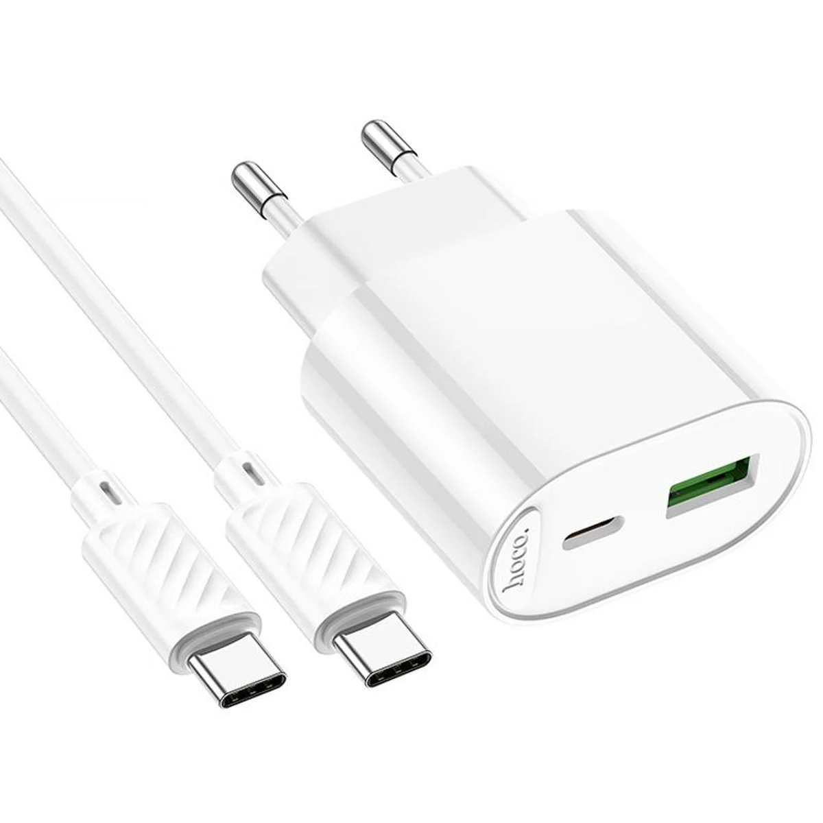 СЗУ Hoco C109A Fighter PD20W+QC3.0 (1USB-A/1C) + кабель Type-C to Type-C White
