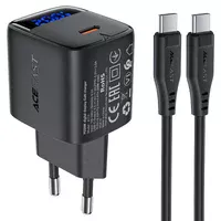 СЗУ Acefast A113 PD20W GaN (1USB-C) + кабель Type-C to Type-C Black