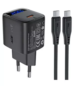 СЗУ Acefast A113 PD20W GaN (1USB-C) + кабель Type-C to Type-C Black