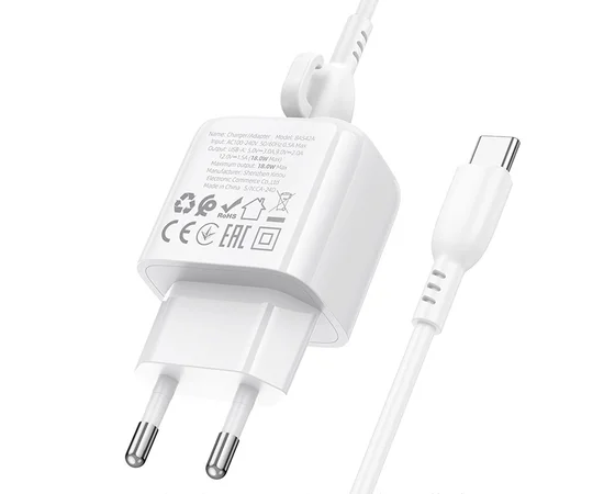 СЗУ Borofone BAS42A Potential QC3.0 (1USB-A) + Type-C White
