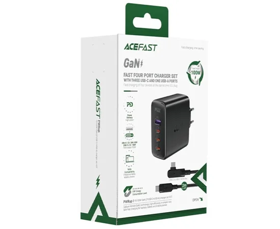 СЗУ Acefast A37 PD100W+QC3.0 GaN (1USB-A/3C) + кабель Type-C to Type-C 2m Black