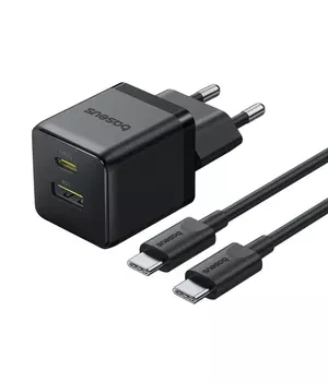СЗУ Baseus Palm Fast Charger 30W (1USB-A/1C) + кабель Type-C to Type-C (P1011160A) Cluster Black