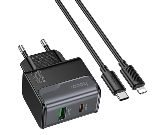 СЗУ Hoco CS73A Star Speed PD30W+QC3.0 (1USB-A/1C) + кабель Type-C to Lightning Midnight Black