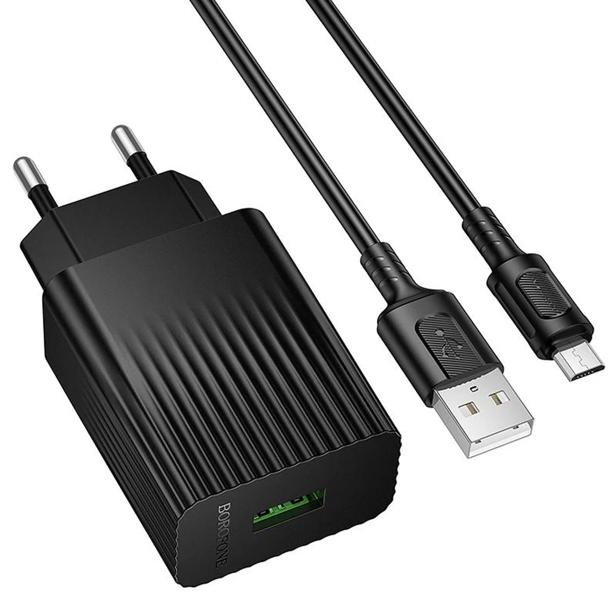 СЗУ Borofone BAS72A Source QC3.0 (1USB-A) + кабель USB to MicroUSB Black