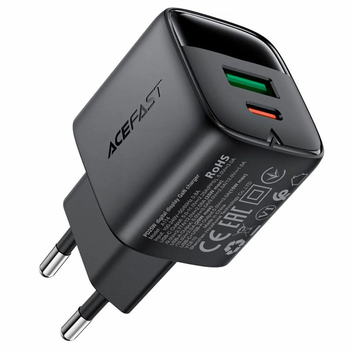 СЗУ Acefast A114 PD25W GaN (1USB-A/1C) Black