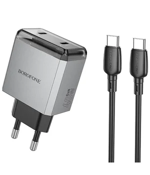 СЗУ Borofone BN21 Lena PD40W+QC3.0 (2USB-C) + кабель Type-C to Type-C Metal gray