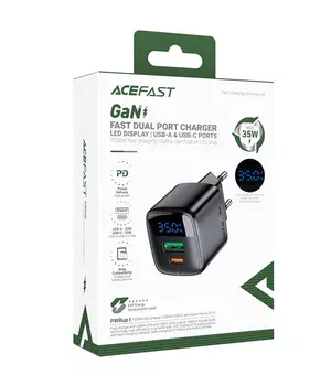 СЗУ Acefast A116 PD35W+QC3.0 GaN (1USB-A/1C) Black