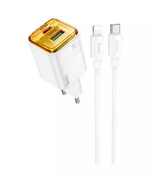 СЗУ Hoco N52 Monsoon PD20W+QC3.0 (1USB-A/1C) + кабель Type-C to Lightning White