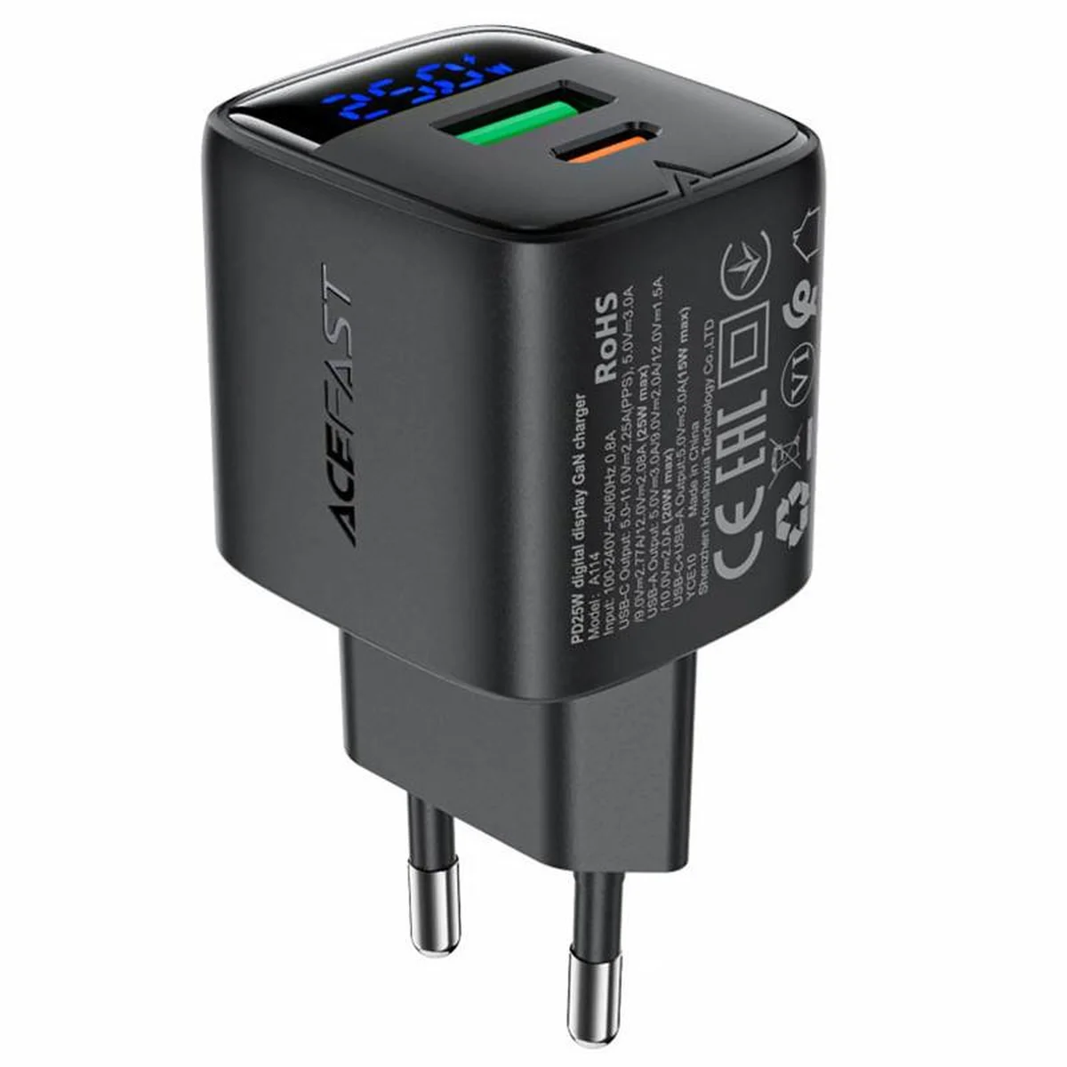 СЗУ Acefast A114 PD25W GaN (1USB-A/1C) Black