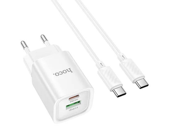 СЗУ Hoco C149A Charm PD30W+QC3.0 (1USB-A/1C) + кабель Type-C to Type-C White