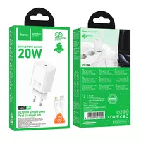СЗУ Hoco N60 Gentle PD20W (1USB-C) + кабель Type-C to Lightning White