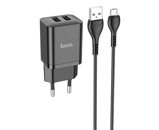 СЗУ Hoco N25 Maker (2USB-A) + USB to MicroUSB Black