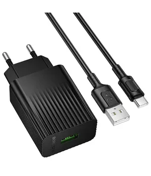 СЗУ Borofone BAS72A Source QC3.0 (1USB-A) + кабель USB to Type-C Black