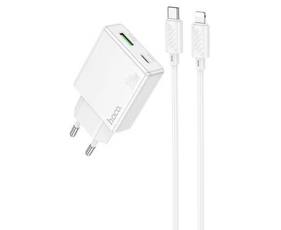 СЗУ Hoco C142A Direct PD20W+QC3.0 (1USB-A/1C) + кабель Type-C to Lightning White