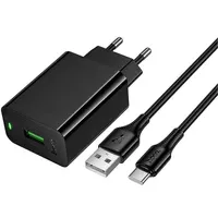 СЗУ Hoco CS92A Leader 18W+QC3.0 (1USB-A) + кабель USB для Type-C Black