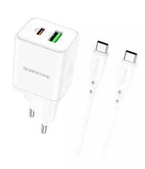 СЗУ Borofone BN7 PD20W+QC3.0 (1USB-A/1C) + кабель Type-C to Type-C White