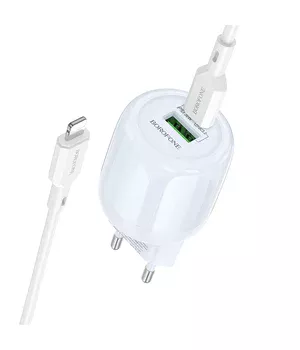 СЗУ Borofone BA94A Lustrous PD30W+QC3.0 (1USB-A/1C) + кабель Type-C to Lightning Blue