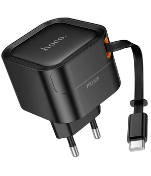 СЗУ Hoco C153A Changer With Retractable Cable Type-C PD20W Black