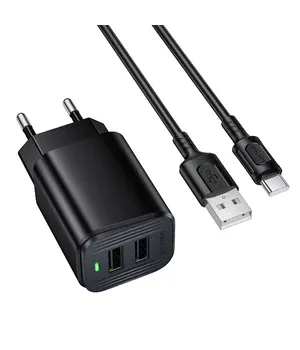 СЗУ Borofone BAS81A Star 10.5W (2USB-A) + кабель USB для Type-C Black