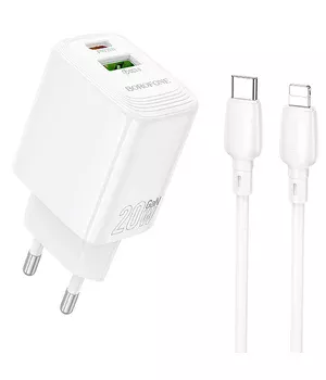 СЗУ Borofone BN27 Fuente PD20W+QC3.0 (1USB-A/1C) + кабель Type-C to Lightning White