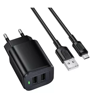 СЗУ Borofone BAS81A Star 10.5W (2USB-A) + кабель USB to MicroUSB Black