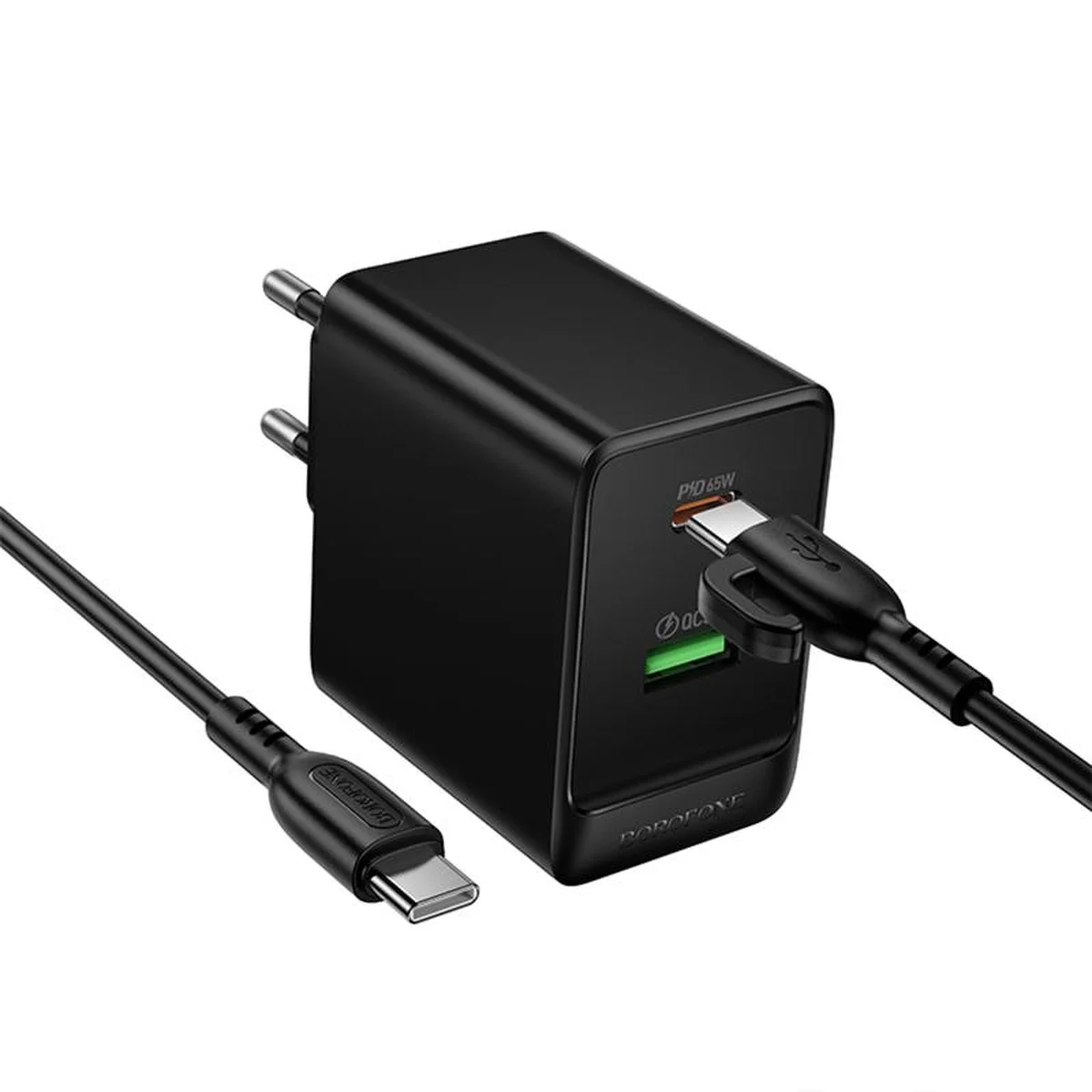 СЗУ Borofone BAS17A Erudite PD65W+QC3.0 (1USB-A/1C) + кабель Type-C to Type-C Black