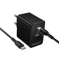СЗУ Borofone BAS17A Erudite PD65W+QC3.0 (1USB-A/1C) + кабель Type-C to Type-C Black
