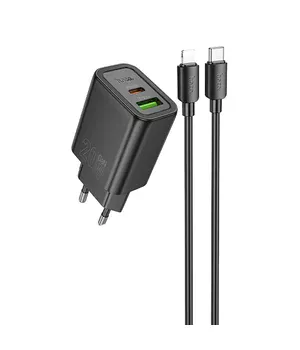 СЗУ Hoco N61 Gentle PD20W+QC3.0 (1USB-A/1C) + кабель Type-C to Lightning Black