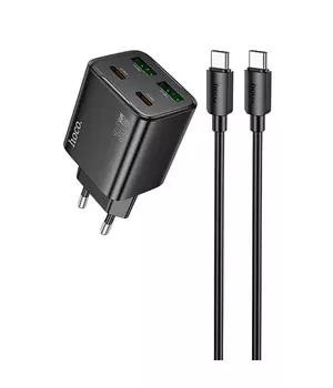 СЗУ Hoco N56 Fundador PD30W four-port (2USB-A/2C) + кабель Type-C to Type-C Black