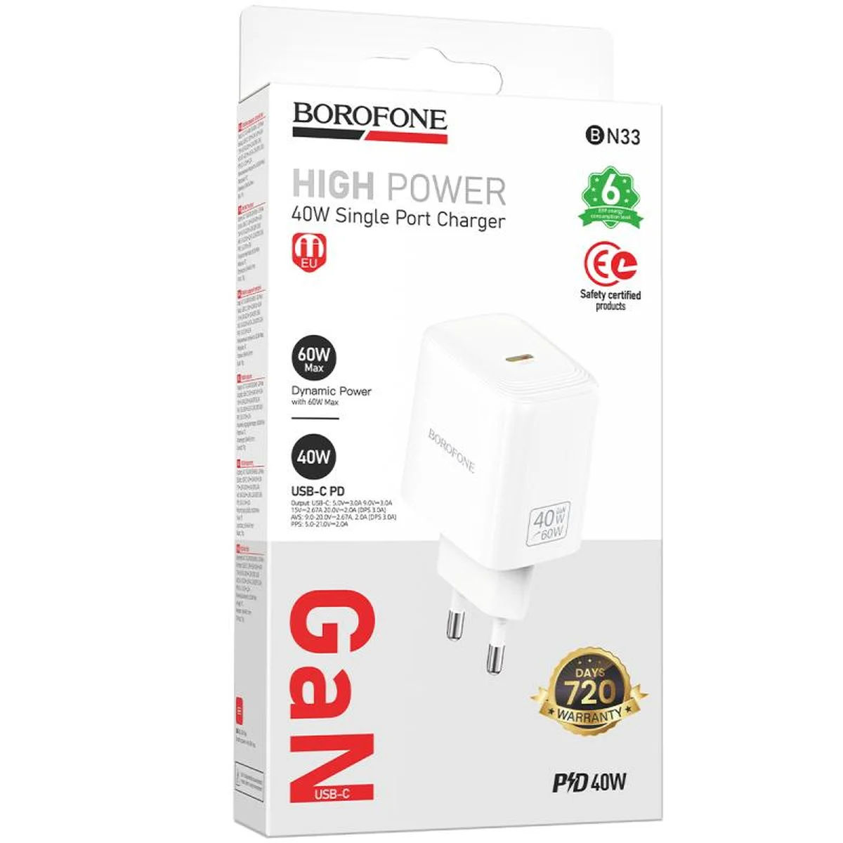 СЗУ Borofone BN33 Fuente PD40W (1USB-C) White