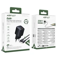 СЗУ Acefast A118 PD30W GaN (1USB-C) + кабель Type-C to Lightning Black