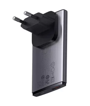 СЗУ Baseus GaN5 Pro Ultra-Slim 65W Type-C+USB + Type-C to Type-C 100W (1m) (CCGP15011) Gray