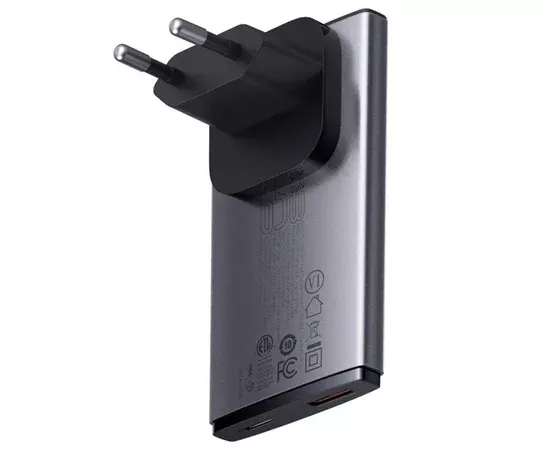 СЗУ Baseus GaN5 Pro Ultra-Slim 65W Type-C+USB + Type-C to Type-C 100W (1m) (CCGP15011) Gray