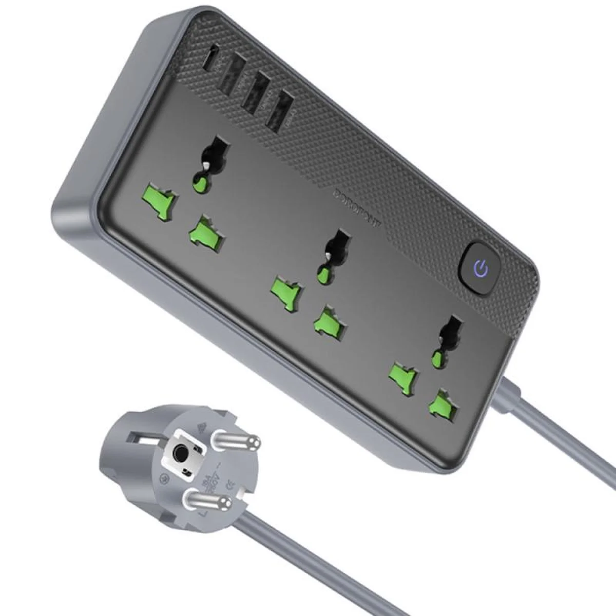 Удлинитель Borofone BAC2A (3USB-A/1C/3xSocket) (1.5m) Black